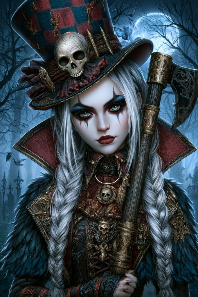 Crimson Huntress diamond painting design by Anny_AI premium diamond painting kit by Veloura