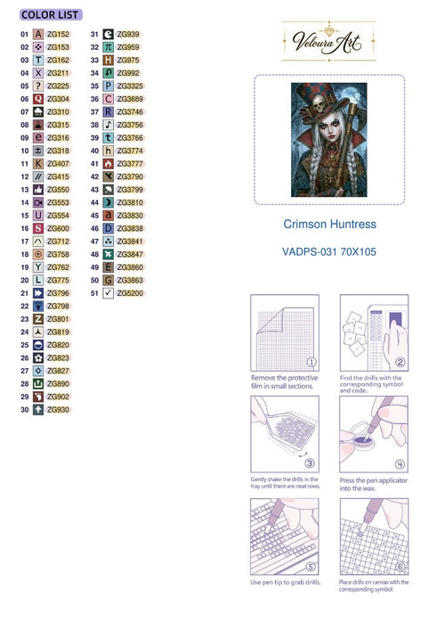 Crimson Huntress color list and symbols — VADPS-031