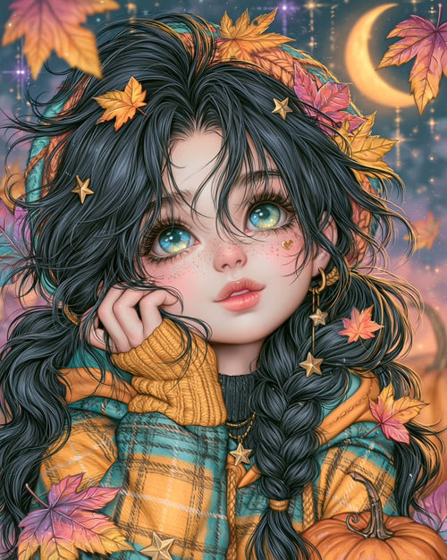 Autumn Moon Dreamer diamond painting design by Anny_AI