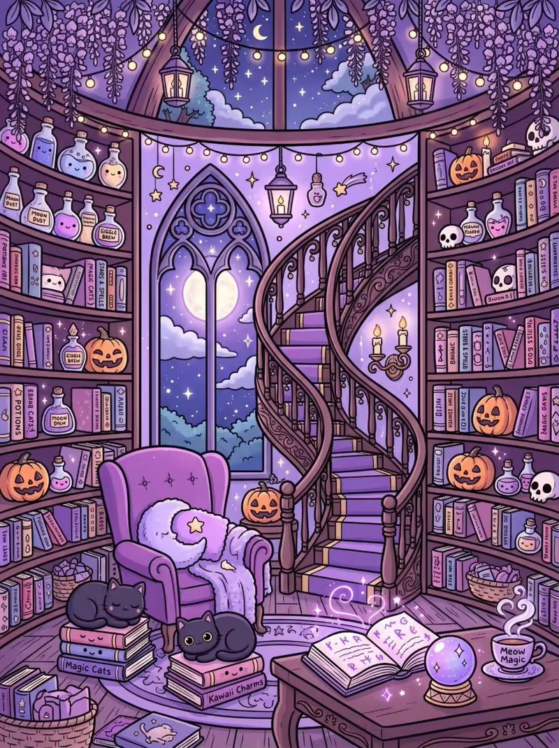 Moonlit Library by Veloura Art