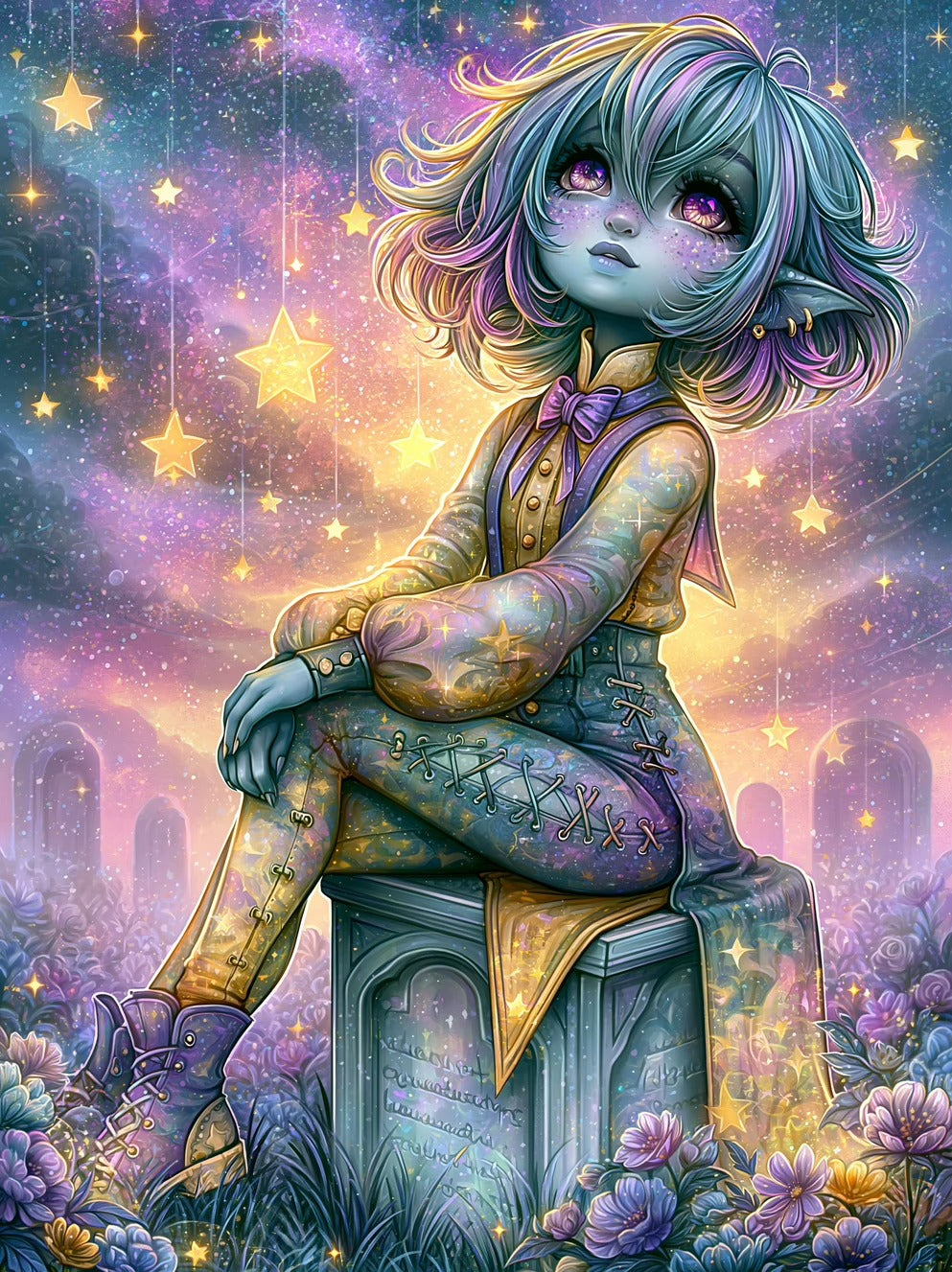 Starlight Dreamer diamond painting design by Sweet_loco_ai premium diamond painting kit by Veloura